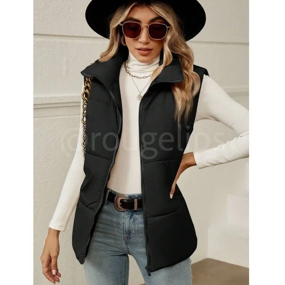 Black Puffer Vest Zip Up - Picture 2 of 7